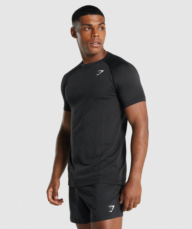 Gymshark Vital Light Seamless Tişört Erkek Siyah | 857-JTFMEK