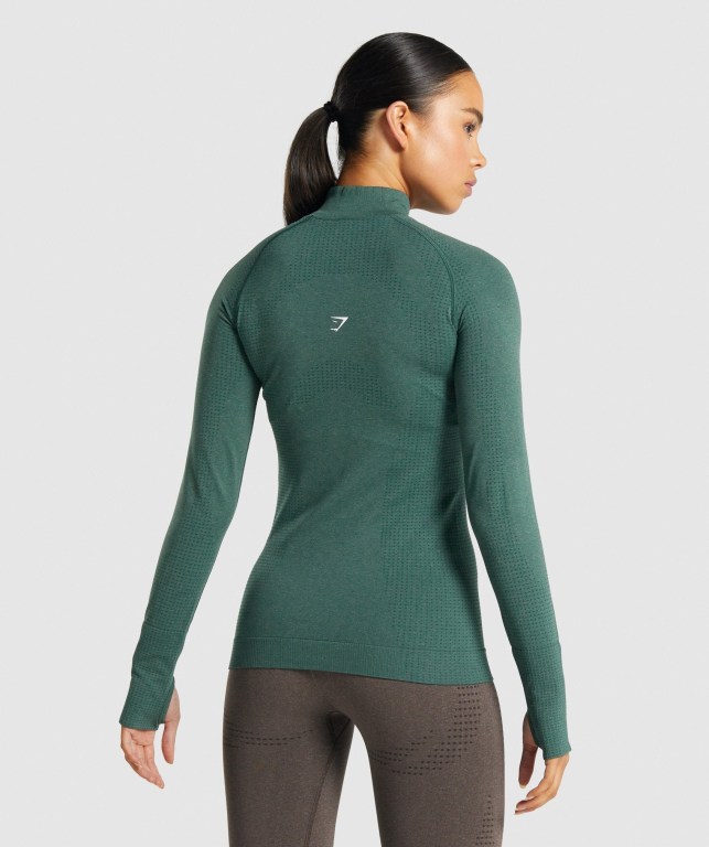 Gymshark Vital Seamless 2.0 1/2 Zip Kapüşonlu Sweatshirt Kadın Koyu Yeşil | 257-ZRGKJV