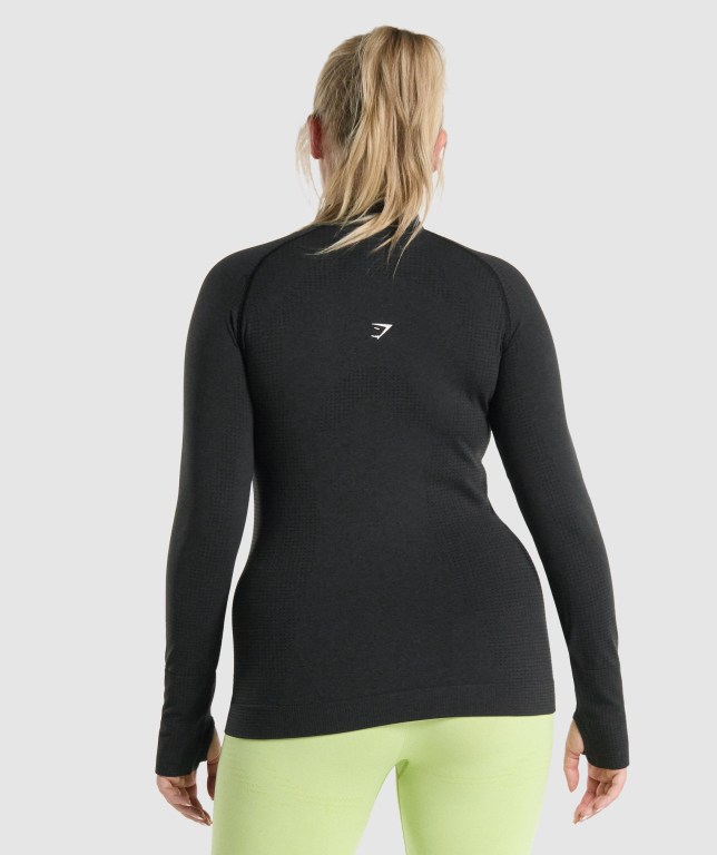 Gymshark Vital Seamless 2.0 1/2 Zip Kapüşonlu Sweatshirt Kadın Siyah | 573-HRAPSK