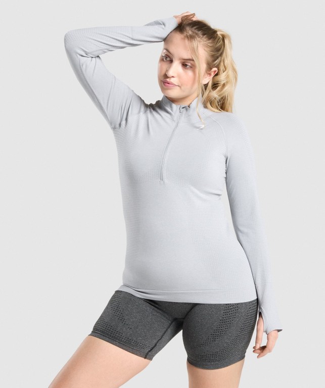 Gymshark Vital Seamless 2.0 1/2 Zip Kapüşonlu Sweatshirt Kadın Açık Gri | 816-BETYFR