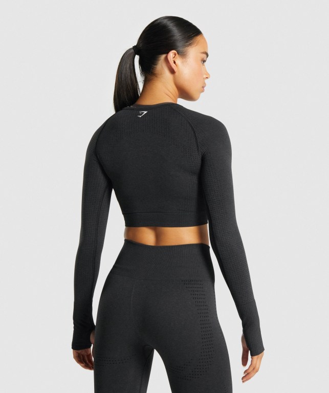 Gymshark Vital Seamless 2.0 Crop Top Tişörtü Kadın Siyah | 037-SWCRPM