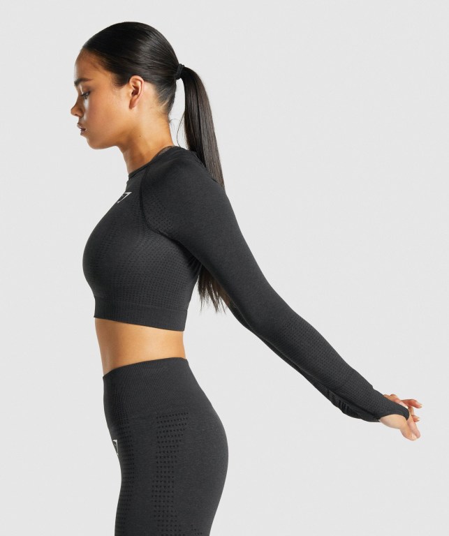 Gymshark Vital Seamless 2.0 Crop Top Tişörtü Kadın Siyah | 037-SWCRPM