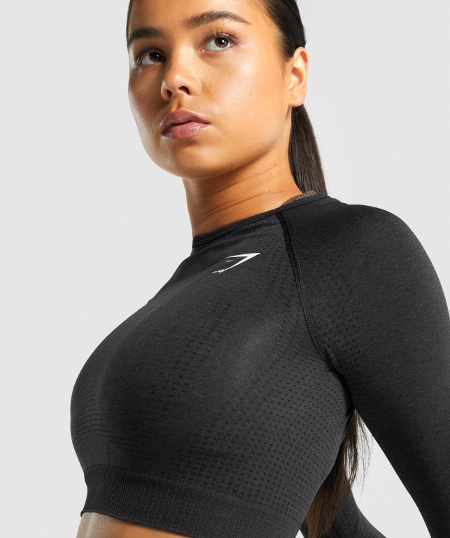 Gymshark Vital Seamless 2.0 Crop Top Tişörtü Kadın Siyah | 037-SWCRPM