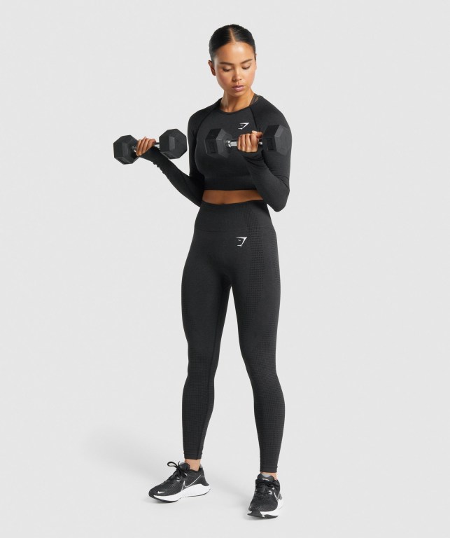 Gymshark Vital Seamless 2.0 Crop Top Tişört Kadın Siyah | 382-WNYZSX