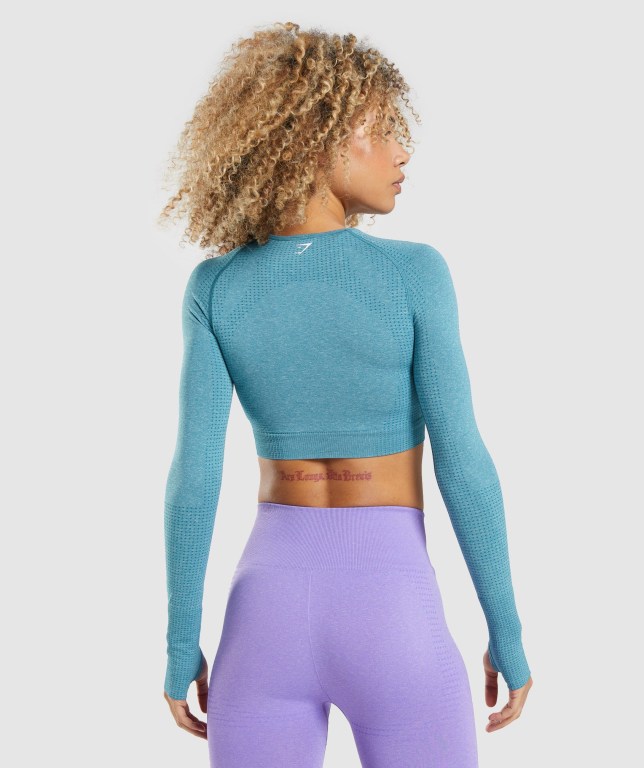 Gymshark Vital Seamless 2.0 Crop Top Tişörtü Kadın Turkuaz | 398-TAEPXB