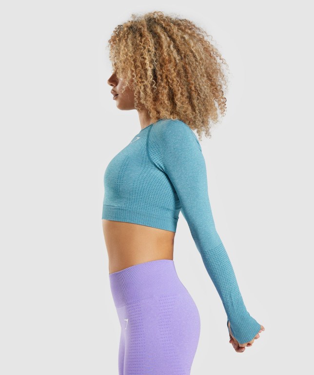 Gymshark Vital Seamless 2.0 Crop Top Tişörtü Kadın Turkuaz | 398-TAEPXB