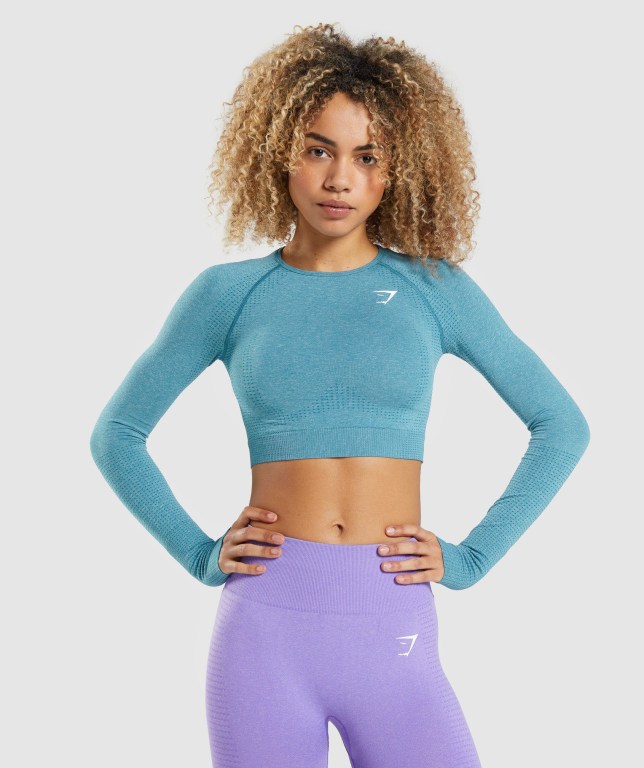 Gymshark Vital Seamless 2.0 Crop Top Tişörtü Kadın Turkuaz | 398-TAEPXB