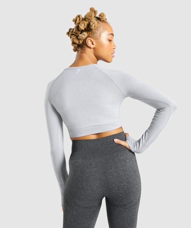 Gymshark Vital Seamless 2.0 Crop Top Tişört Kadın Açık Gri | 584-WGYMDE