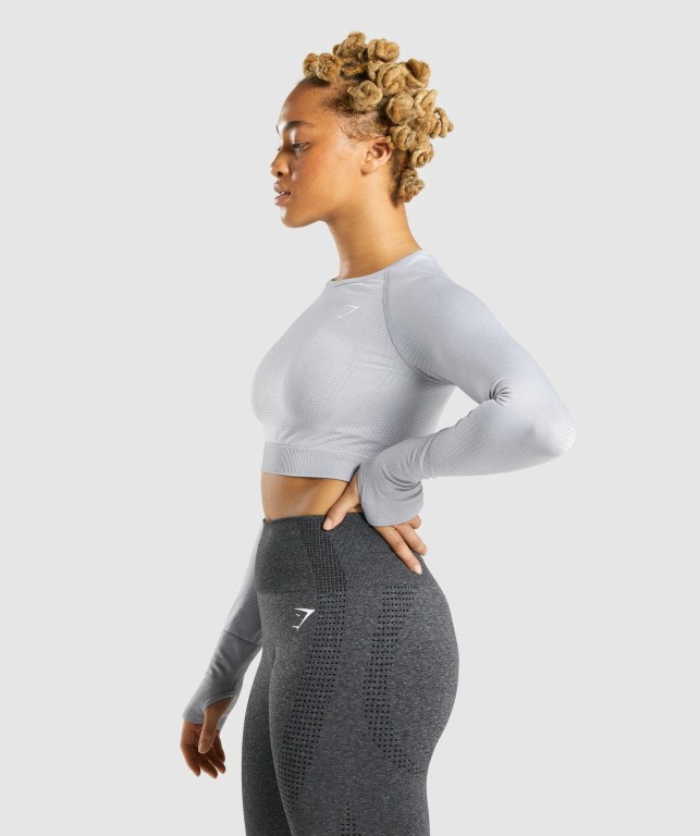 Gymshark Vital Seamless 2.0 Crop Top Tişört Kadın Açık Gri | 584-WGYMDE