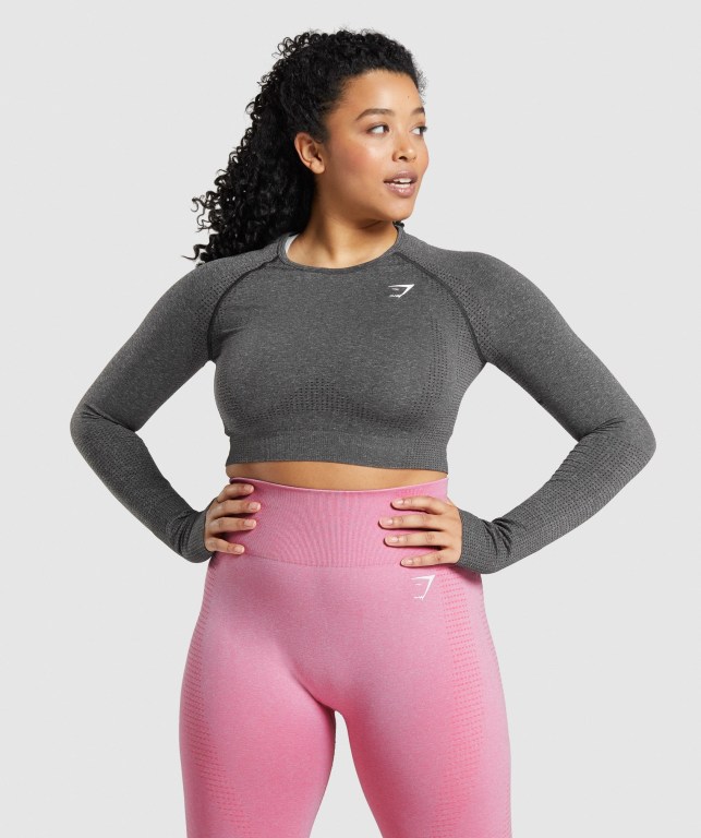 Gymshark Vital Seamless 2.0 Crop Top Tişörtü Kadın Gri | 845-BWEQMF