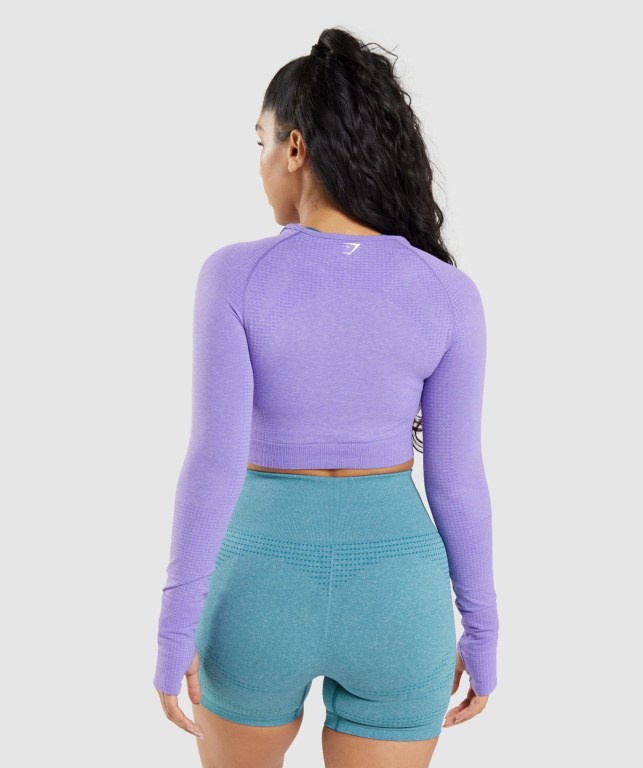 Gymshark Vital Seamless 2.0 Crop Top Tişört Kadın Açık Mor | 986-UHVKXP