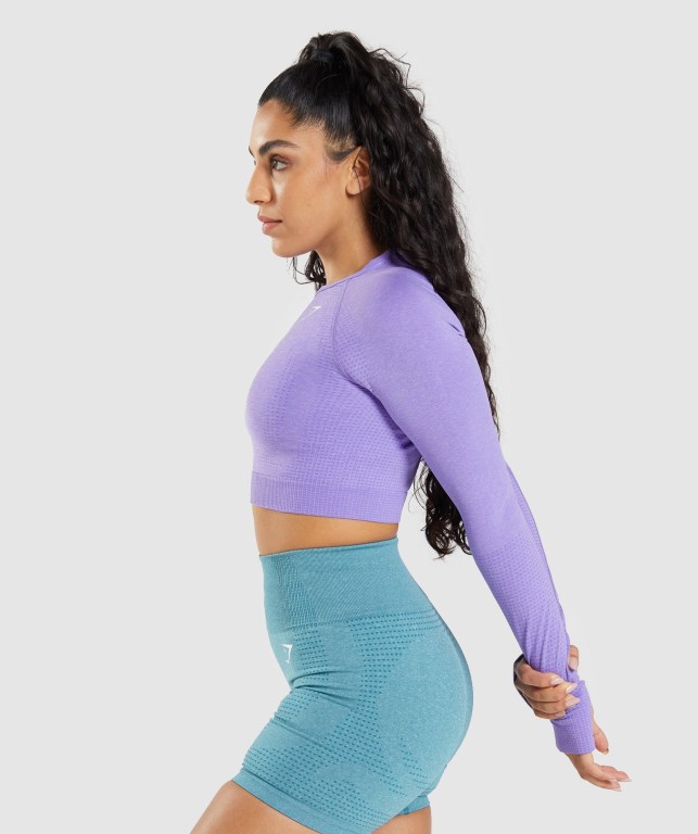 Gymshark Vital Seamless 2.0 Crop Top Tişört Kadın Açık Mor | 986-UHVKXP