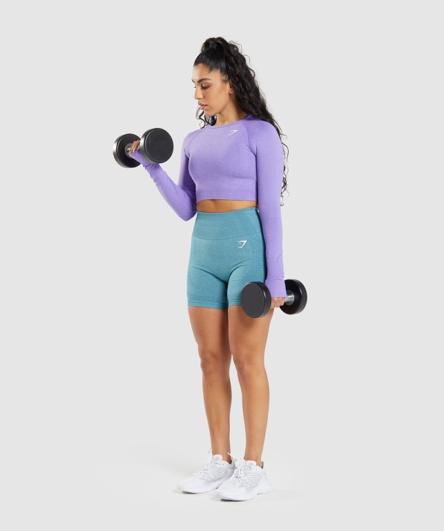 Gymshark Vital Seamless 2.0 Crop Top Tişört Kadın Açık Mor | 986-UHVKXP