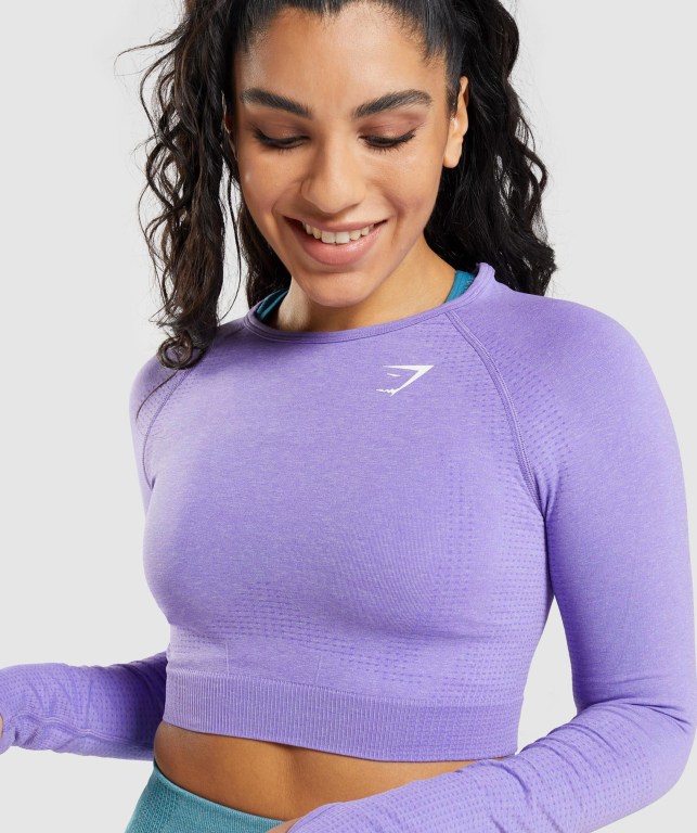 Gymshark Vital Seamless 2.0 Crop Top Tişört Kadın Açık Mor | 986-UHVKXP