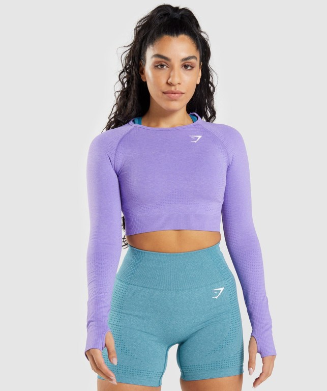 Gymshark Vital Seamless 2.0 Crop Top Tişört Kadın Açık Mor | 986-UHVKXP