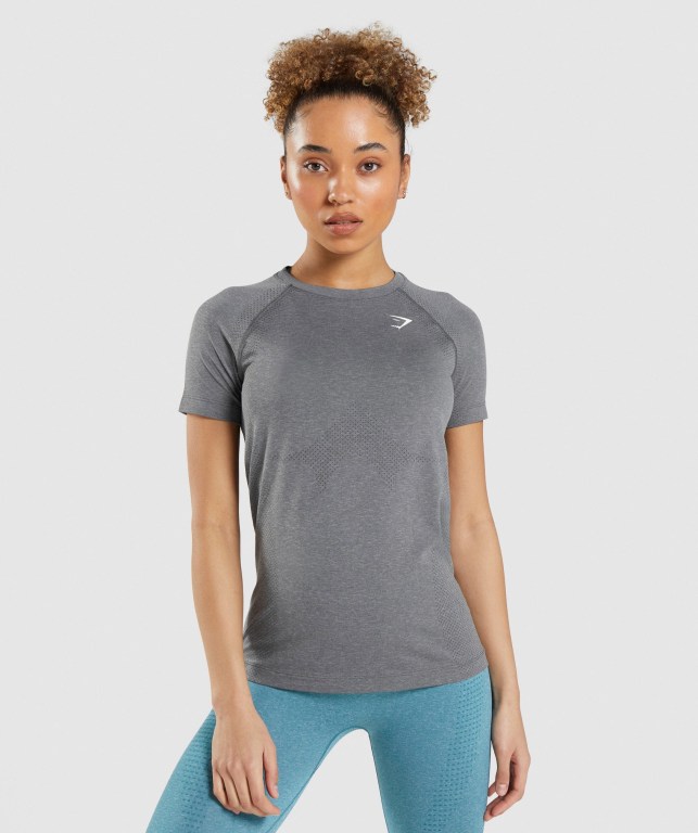 Gymshark Vital Seamless 2.0 Light Tişört Kadın Gri | 381-HTGIXB