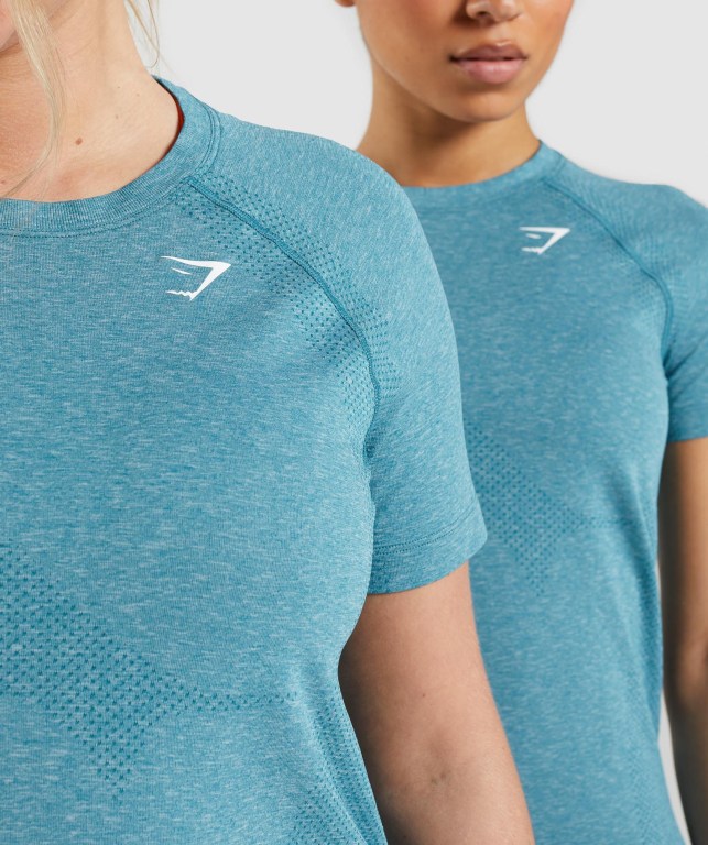 Gymshark Vital Seamless 2.0 Light Tişört Kadın Turkuaz | 439-MEPAQS