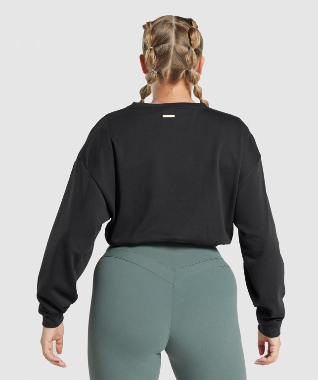 Gymshark Whitney Cropped Kapüşonlu Sweatshirt Kadın Siyah | 392-LTMDEU