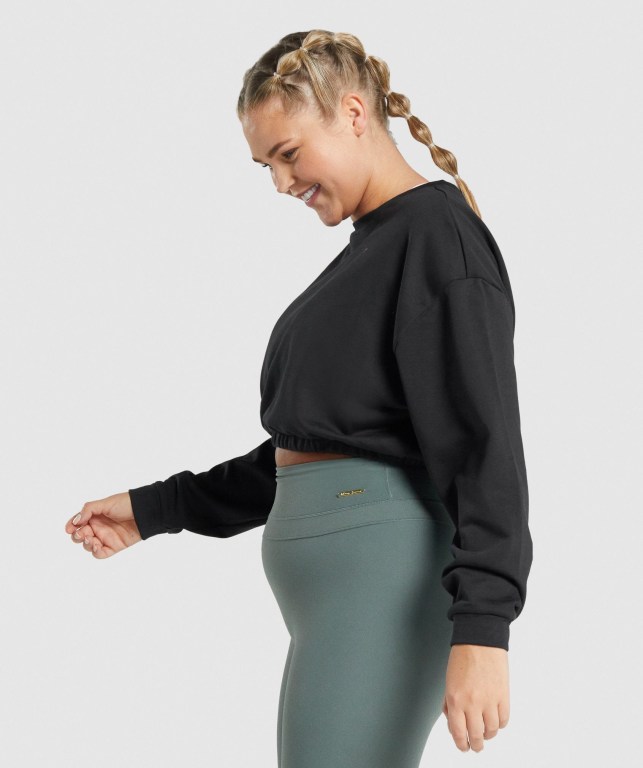 Gymshark Whitney Cropped Kapüşonlu Sweatshirt Kadın Siyah | 392-LTMDEU