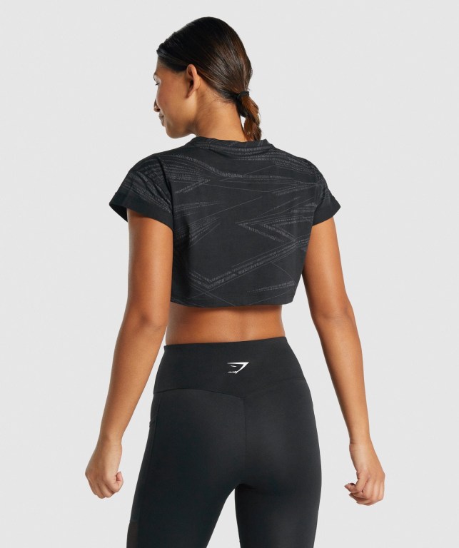 Gymshark Zone Graphic Crop Tişört Kadın Siyah Gri | 154-HODXIV