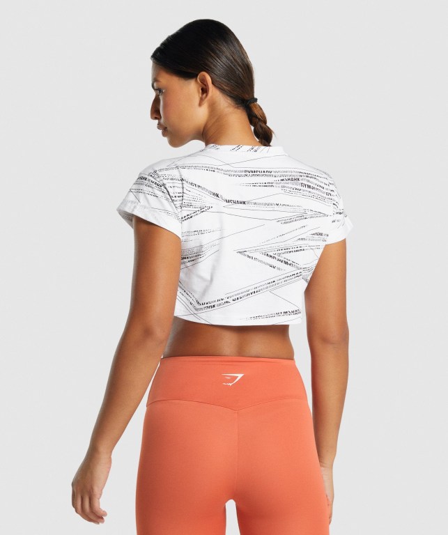 Gymshark Zone Graphic Crop Tişört Kadın Beyaz Siyah | 948-GQJFPX