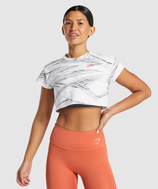 Gymshark Zone Graphic Crop Tişört Kadın Beyaz Siyah | 948-GQJFPX