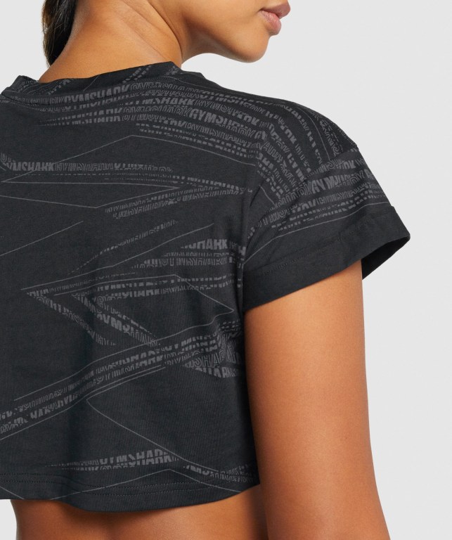 Gymshark Zone Graphic Crop Tişört Kadın Siyah Gri | 975-QWAMSE