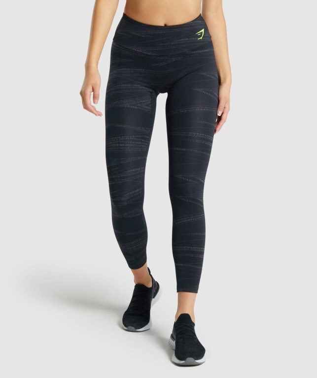 Gymshark Zone Graphic High Waisted Tayt Kadın Siyah Gri | 571-YBGDWU